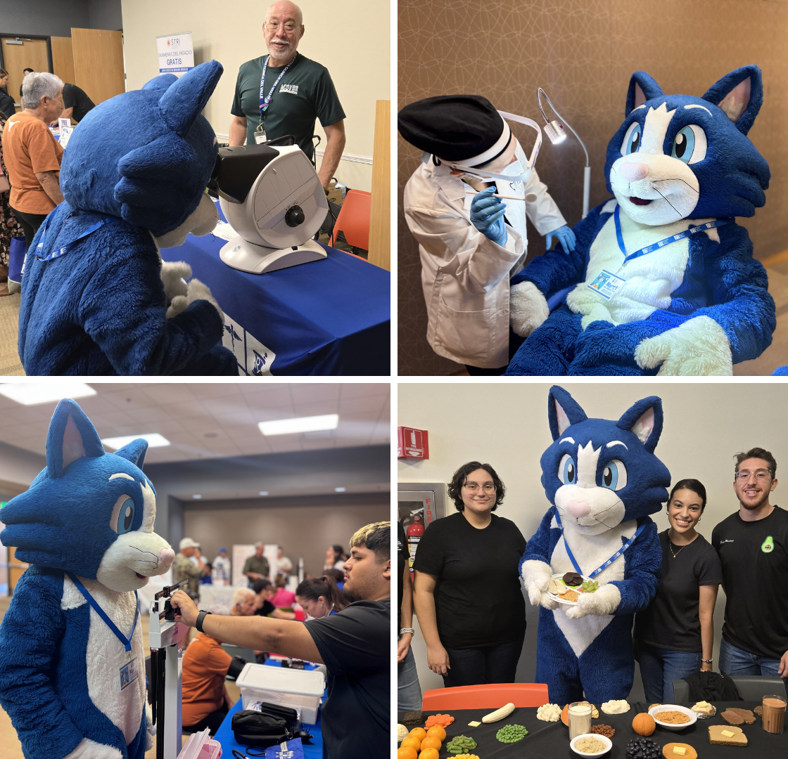 Marty the Library Cat, McAllen Public Library's mascot, is seen doing different health assessments during the Health Fair at Main Library in 2025.