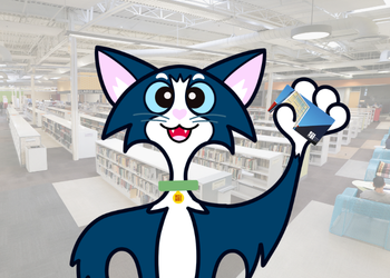 Marty the Library Cat holding library card