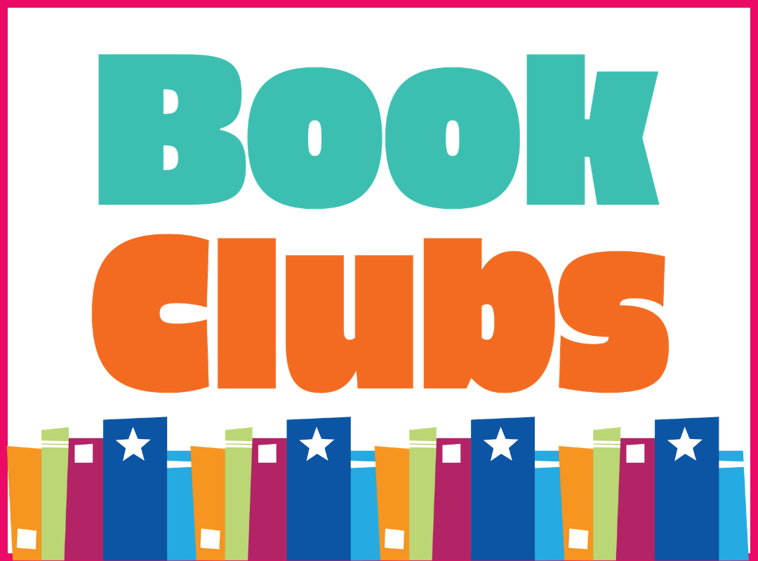 Book Clubs category graphic with illustrated books.