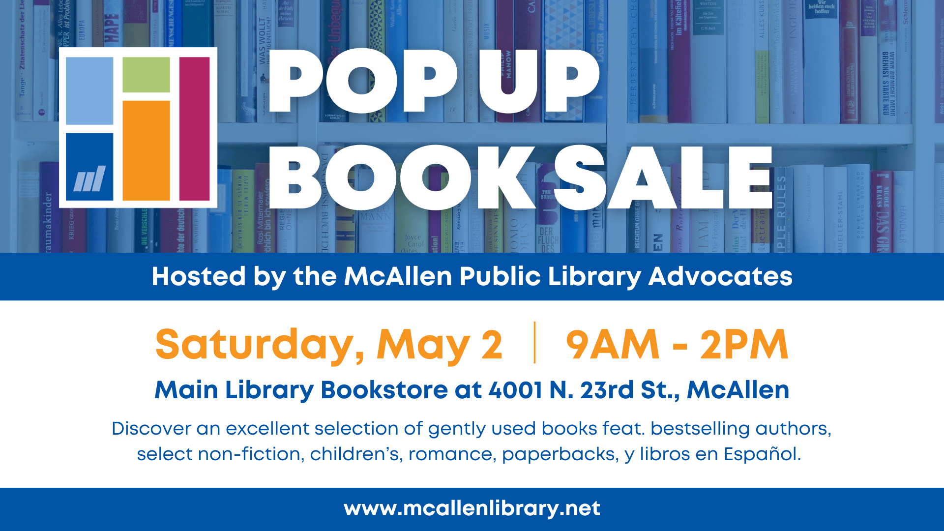 Pop Up Book Sale on May 2